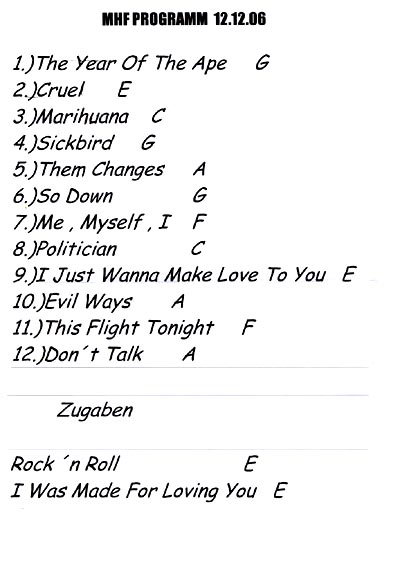 Setlist der METAL HIPPIE FAMILY im OST Club