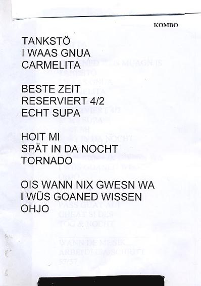 Setlist-Foto vom KUGA-Konzert am 25. Juni 2003.