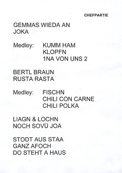 Setlist KUGA 2003, zweite Seite.